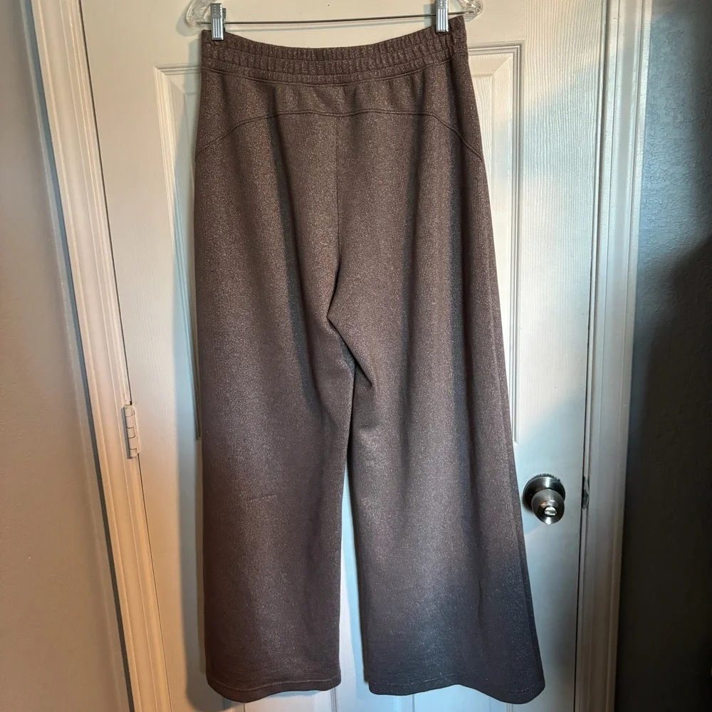 FLAWED Spanx Modern Shimmer Metallic Brown Taupe High Waist Wide Leg Pants Large - Picture 3 of 14